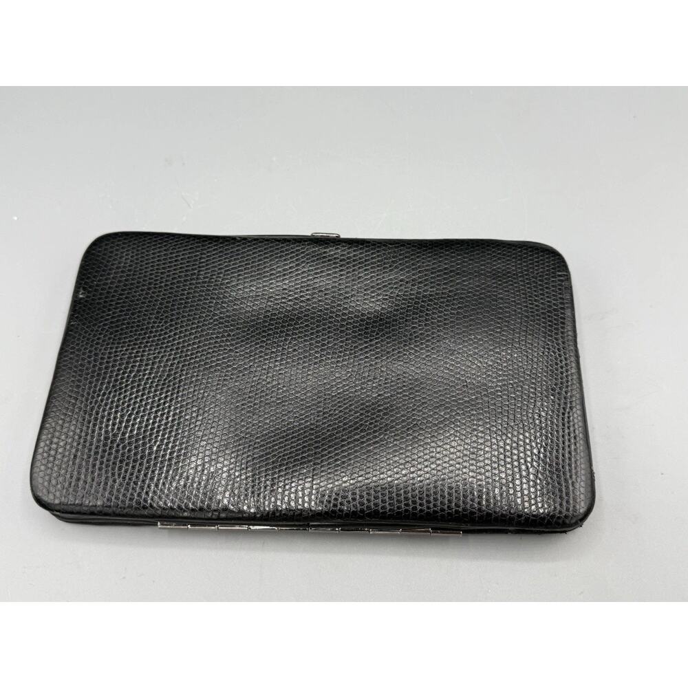 Vintage Black Faux Lizard Wallet Case Card Holder Compact Clutch
